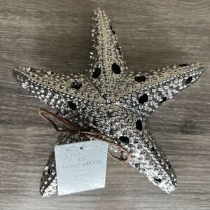 GC Home Silver Starfish Potpourri Sachet Holder Ceramic Coastal Beach 7” NWT